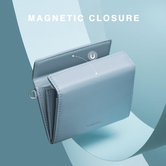 Women Blue Minimalist Magnetic Closure Pouch Change Wallet with Chain Strap - Picture 4 of 6